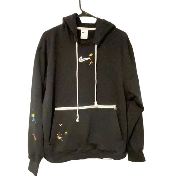 Nike Men’s Size Large Black Splatter Fleece Hoodie‎ Front Pocket